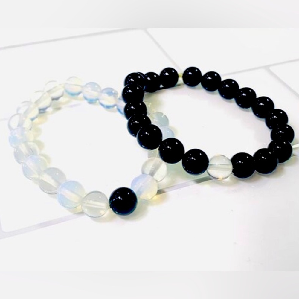 Best Friend/Couples distance - Crystal Set -  Black Onyx & Opal Jewelry